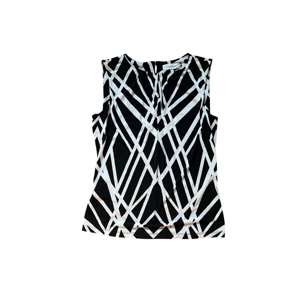Calvin Klein Black White Geometric Sleeveless Blouse | XS